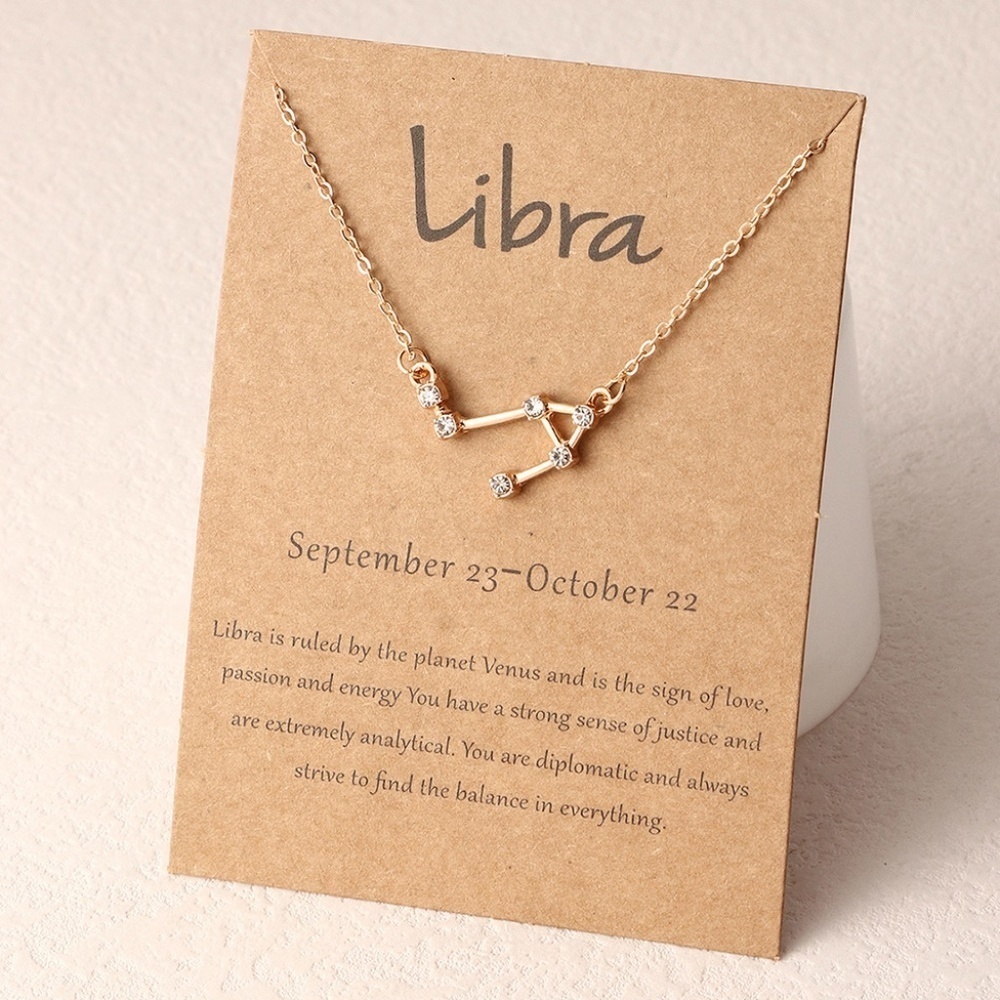 *LIBRA* Gold x Rhinestone Constellation Pattern Shape Fashion Necklace
